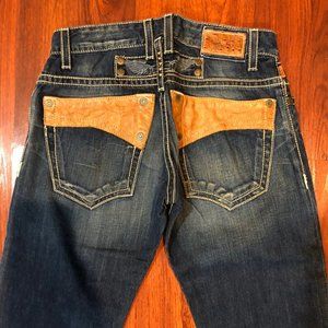 NEW AUTHENTIC ROBIN'S JEANS BROWN INSERT BLUE SZ 28